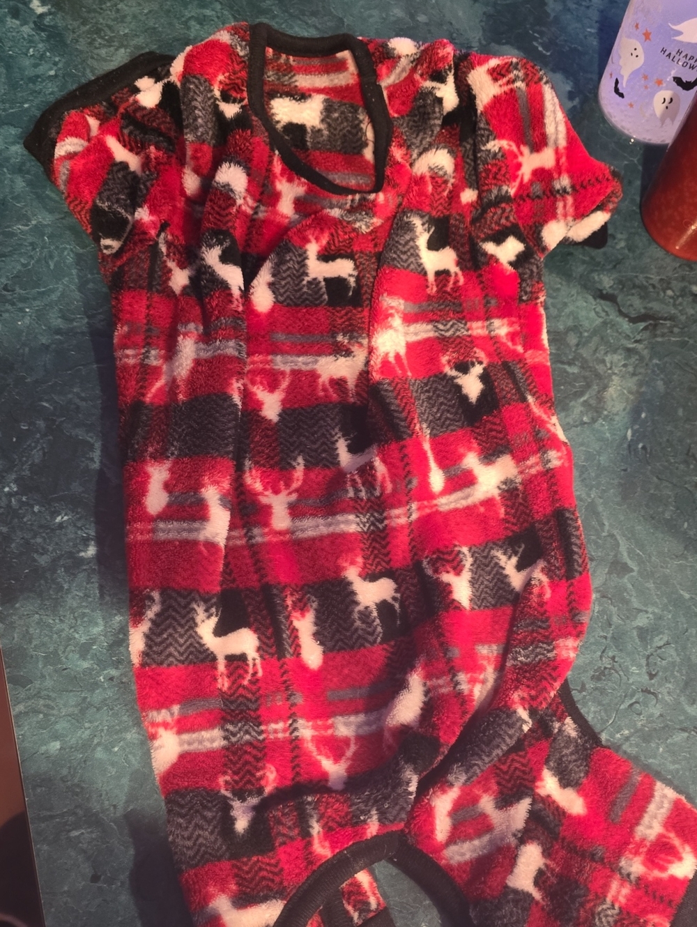 Plaid Reindeer Fleece Dog Pajamas - Red